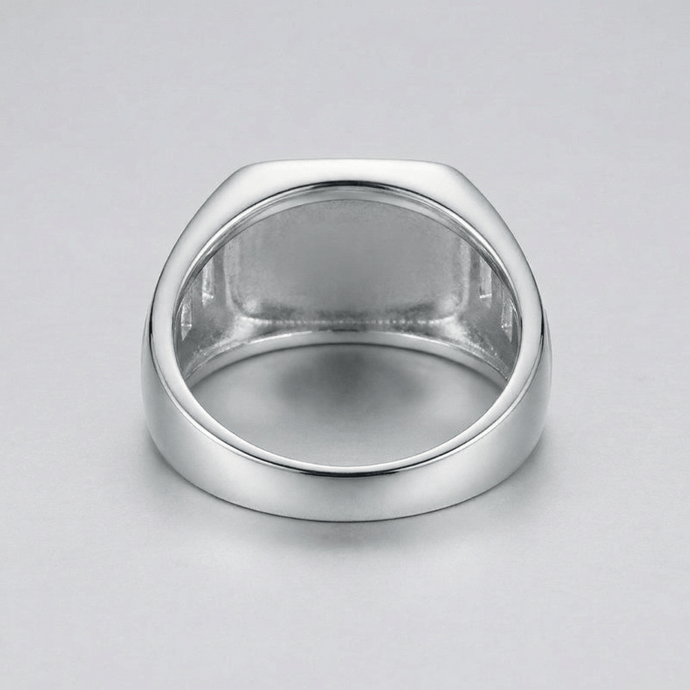 chevalière homme argent rectangulaire anneau intérieur poli acier inoxydable