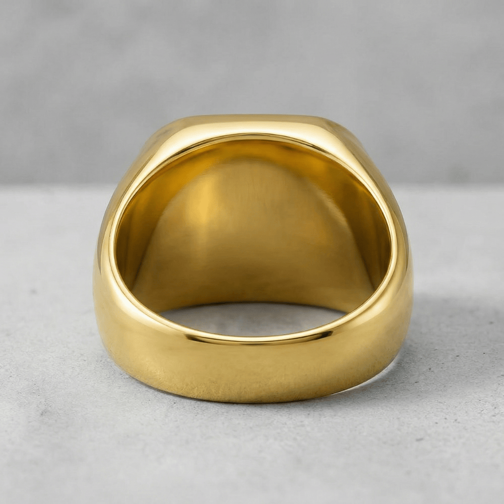 chevalière homme or acier inoxydable doré intérieur anneau large poli