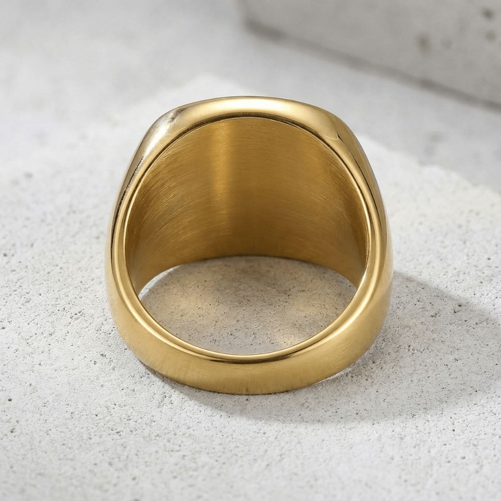 Chevalière homme or acier inoxydable intérieur poli bague