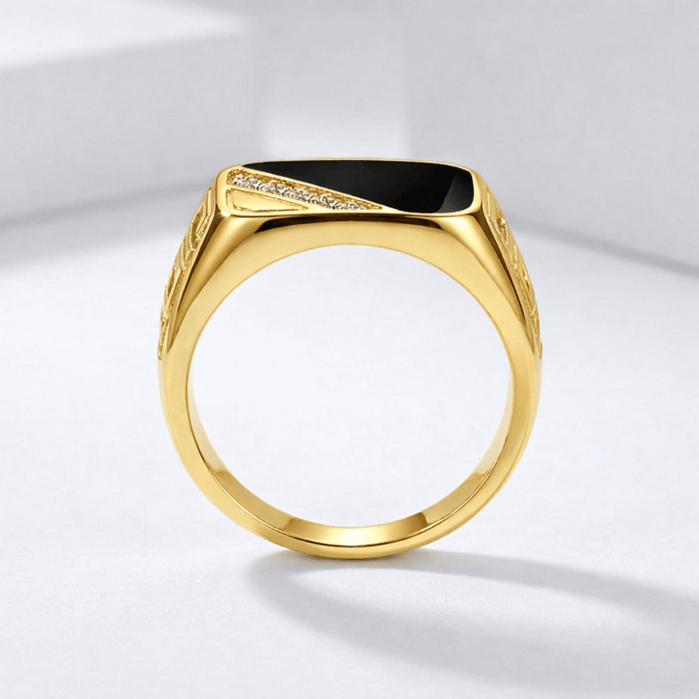 chevalière homme or rectangulaire clé grecque relief anneau acier inoxydable