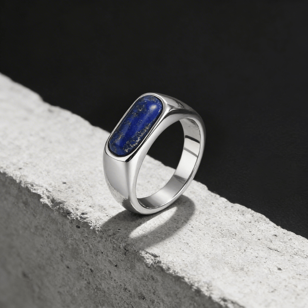 Chevalière lapis lazuli homme argent acier inoxydable