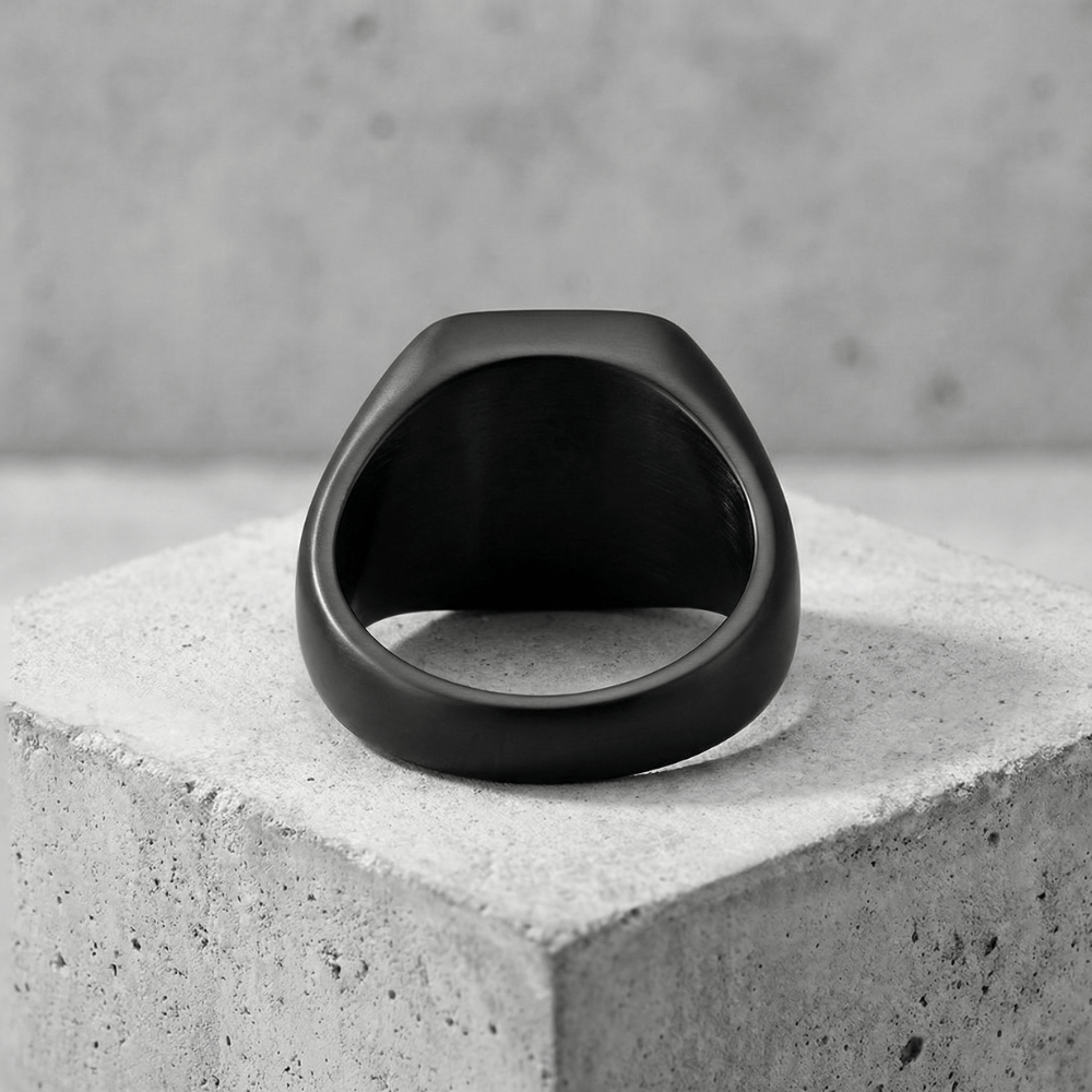 Chevalière noire homme vue intérieur acier inoxydable