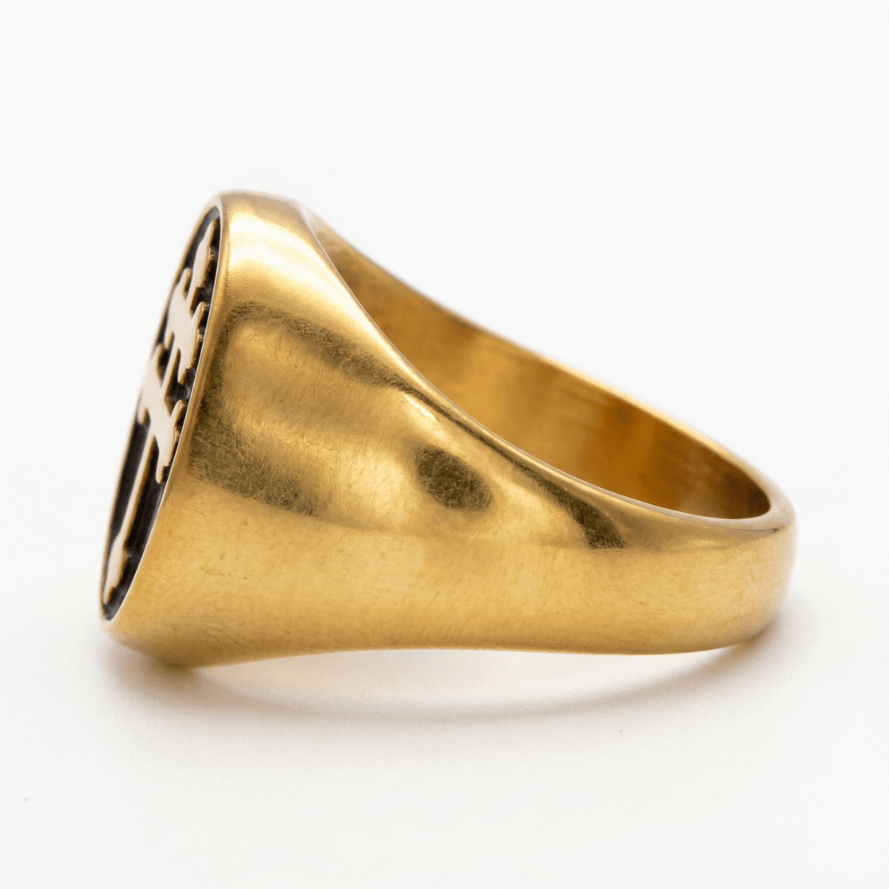 chevalière or homme croix templier anneau bombé acier inoxydable profil