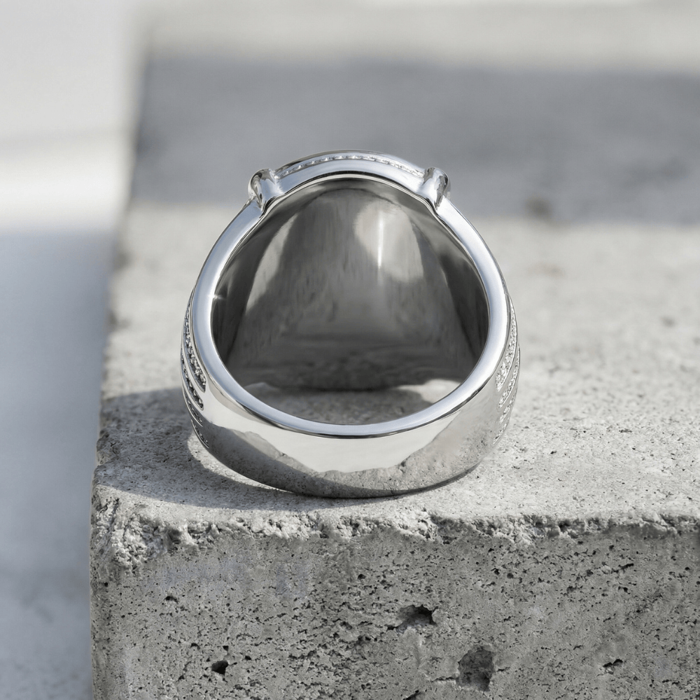 Bague chevalière homme onyx argent intérieur poli