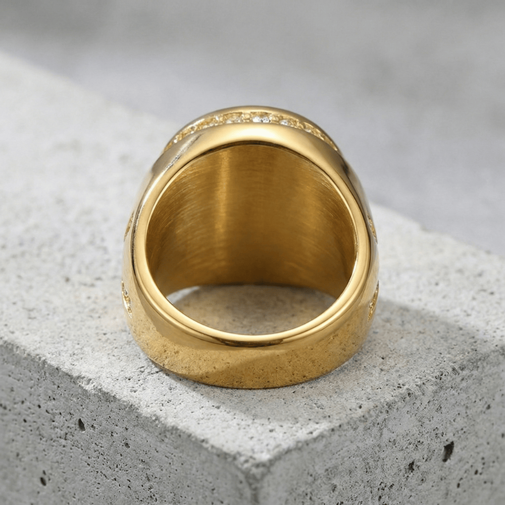 Chevalière homme or acier inoxydable intérieur brossé