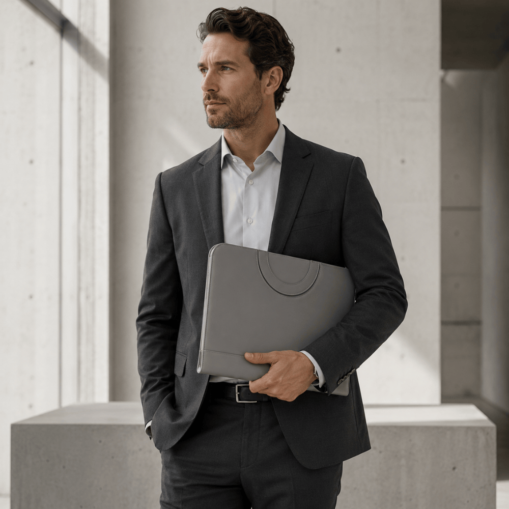 Homme en costume portant le classeur porte-document A4 sous le bras
