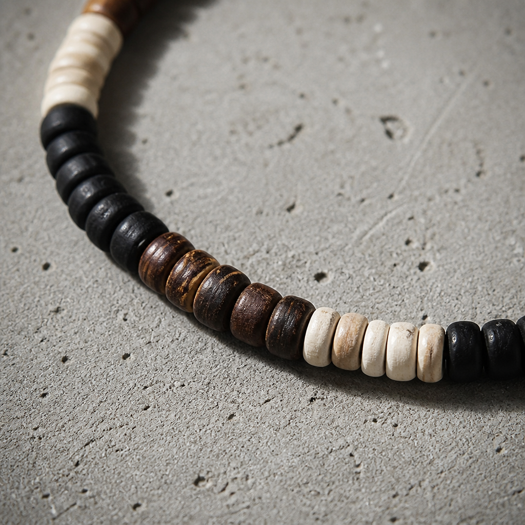 perles de coco bois collier homme beige marron noir