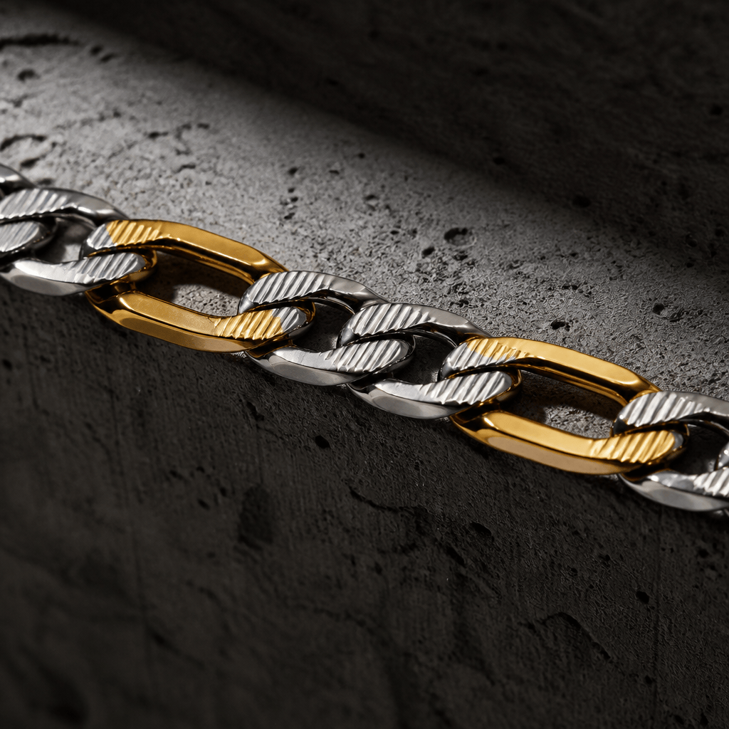 chaine bicolore homme maille figaro acier