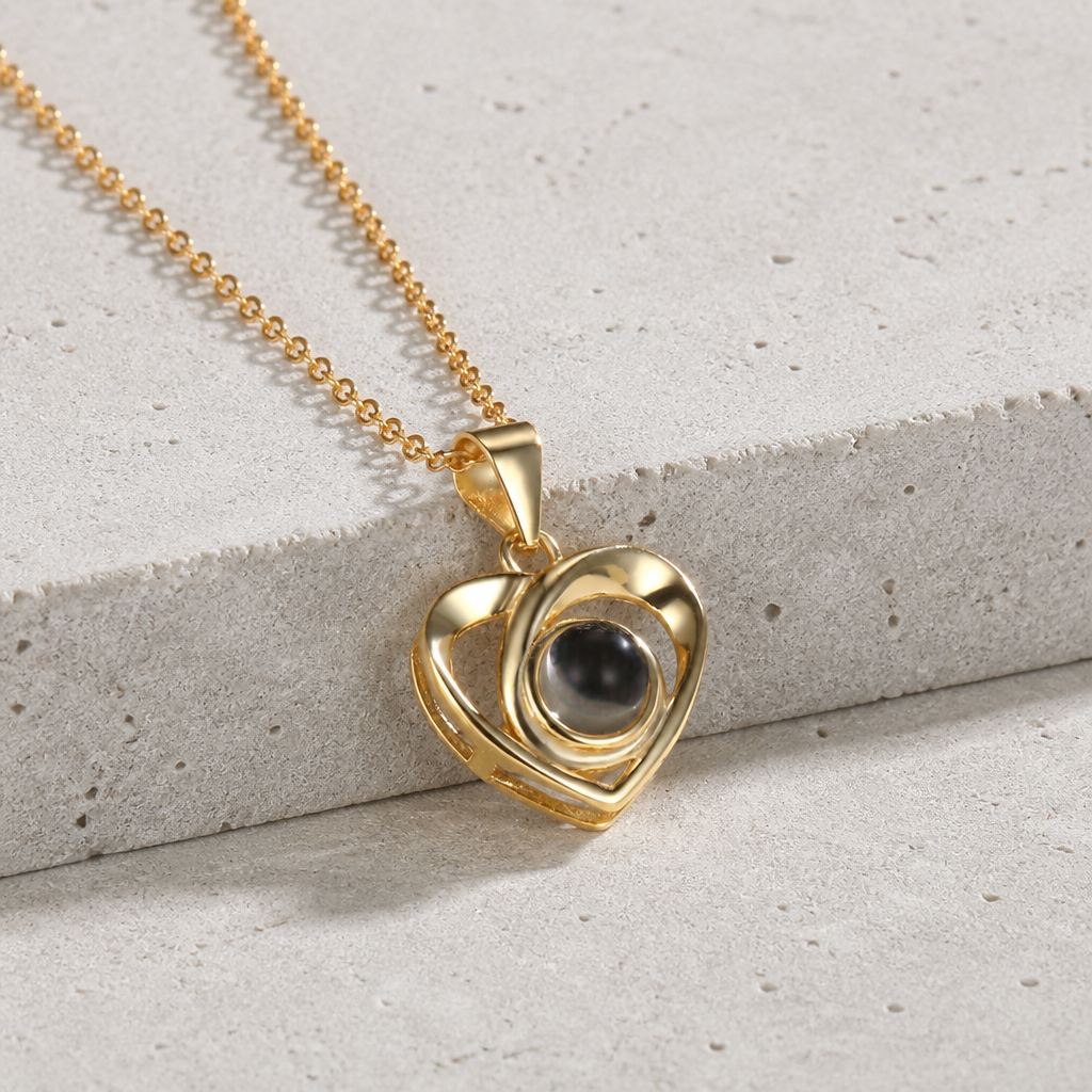 Collier cœur personnalisé photo, pendentif projection finition or