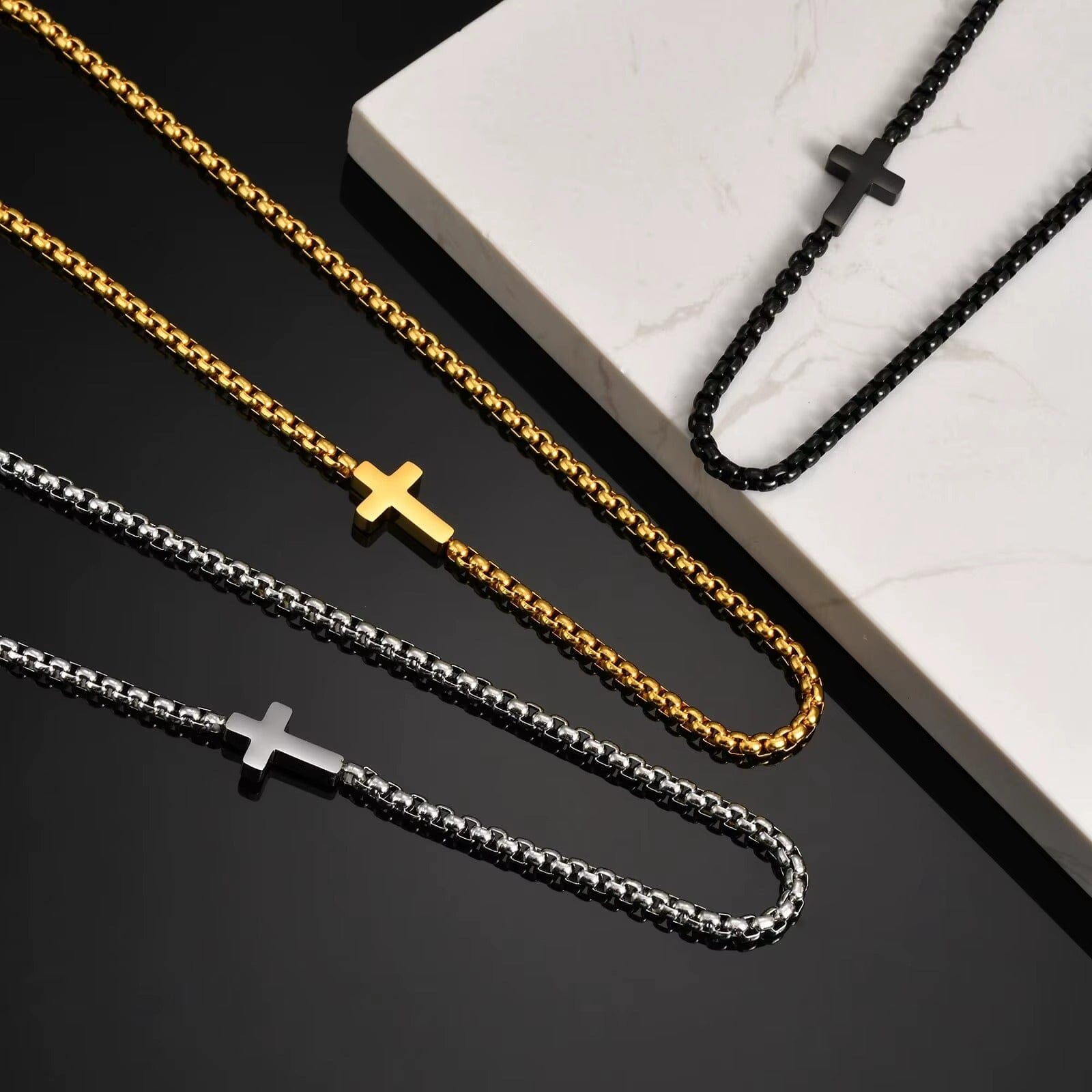 collier homme croix acier inoxydable or argent noir