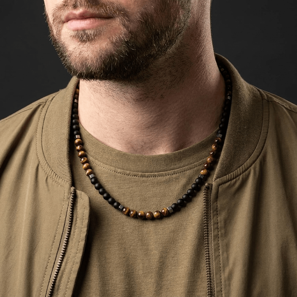 collier homme oeil de tigre