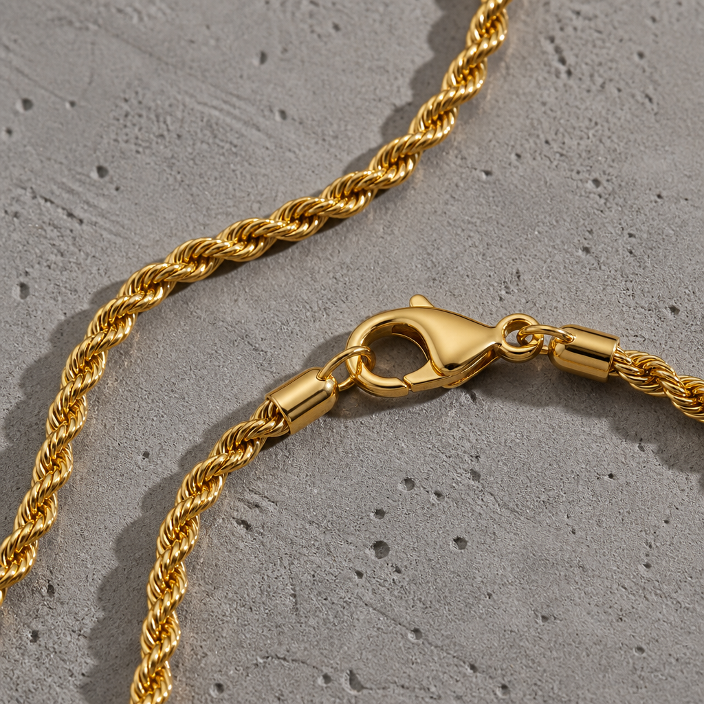 chaîne corde homme or pendentif rond fermoir