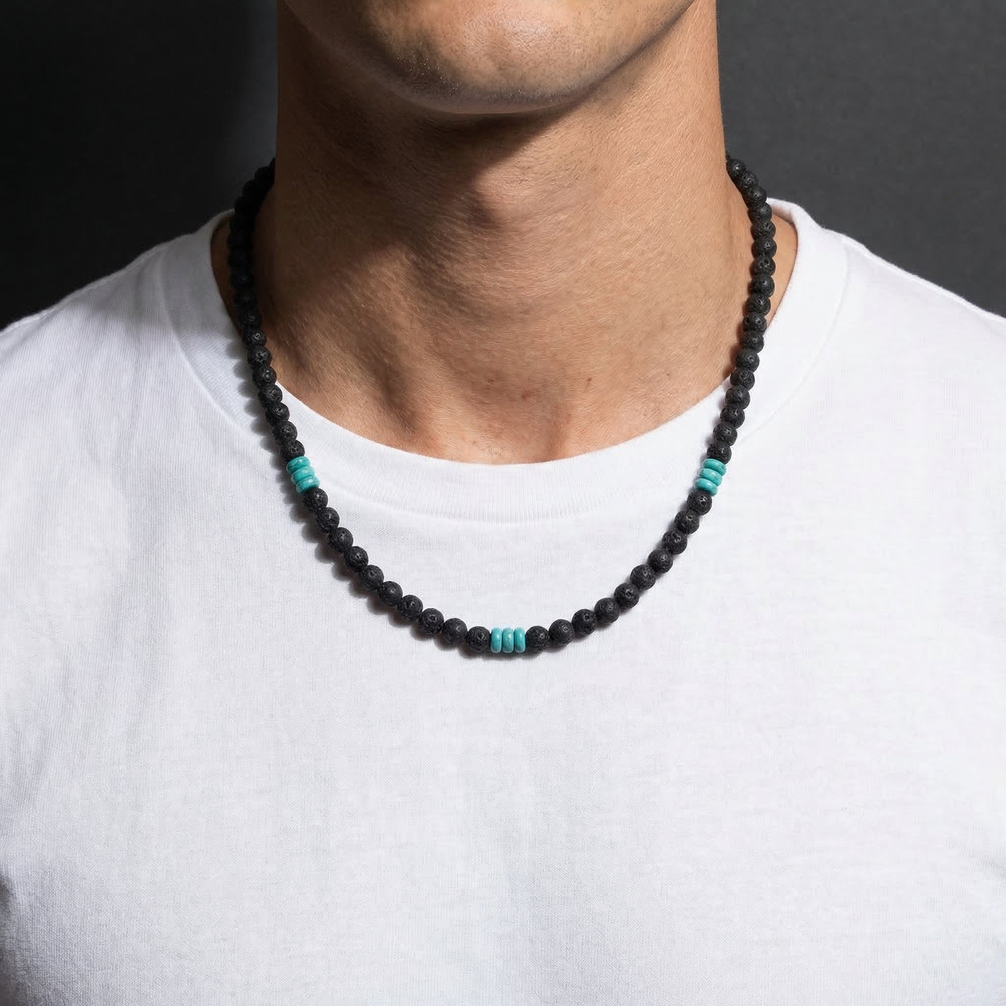 collier pierre de lave homme acier inoxydable