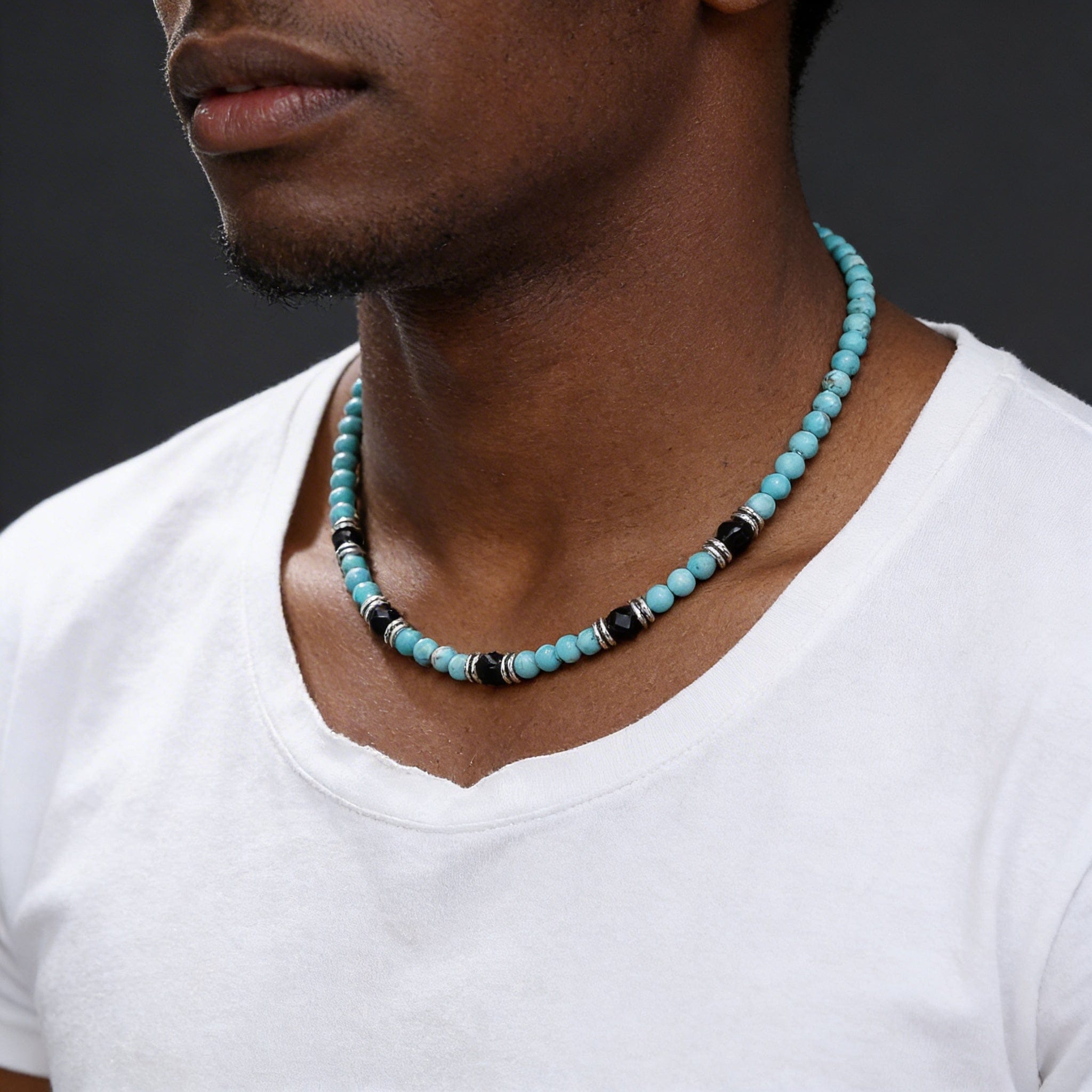 collier homme pierre turquoise acier inoxydable