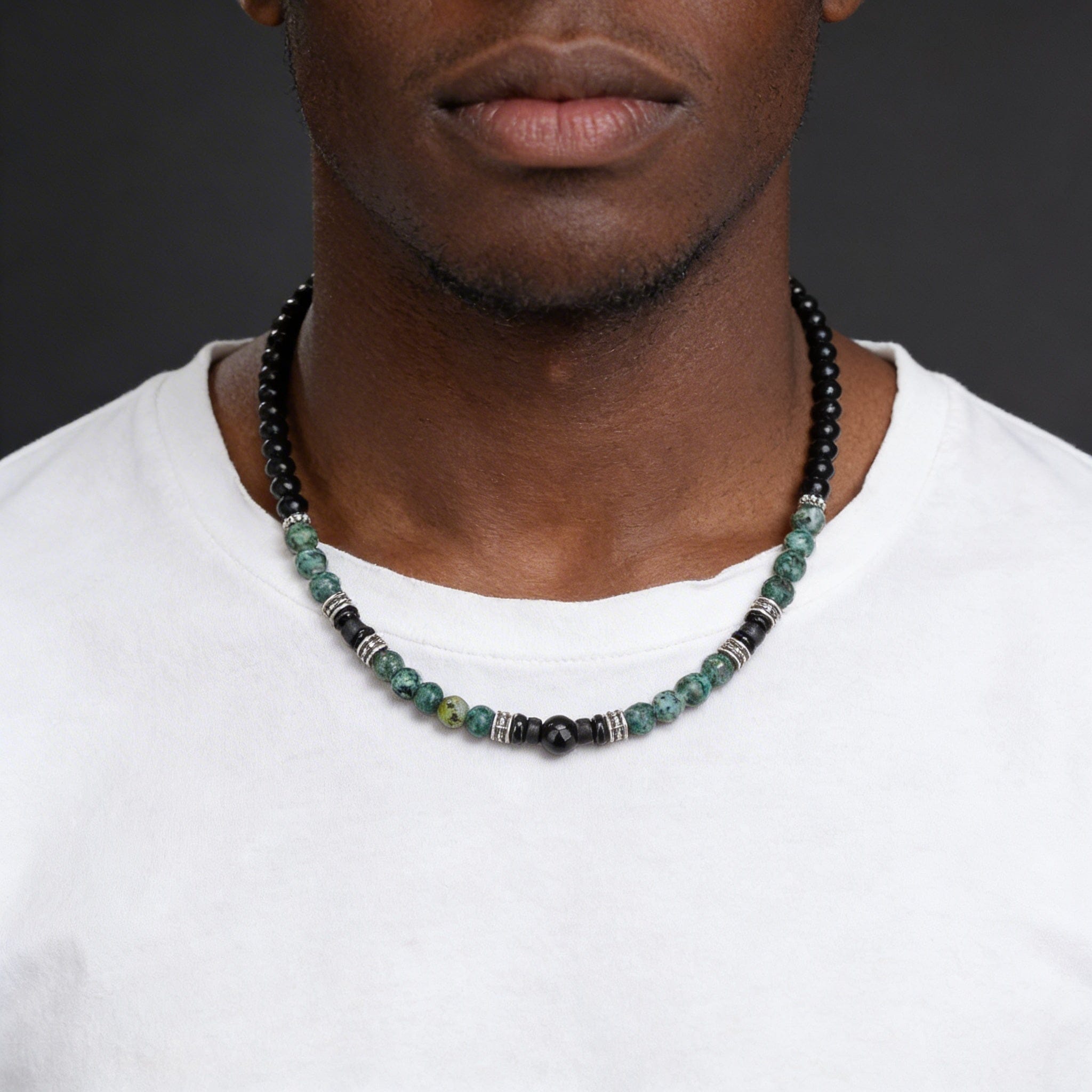 collier pierre homme vert noir acier inoxydable