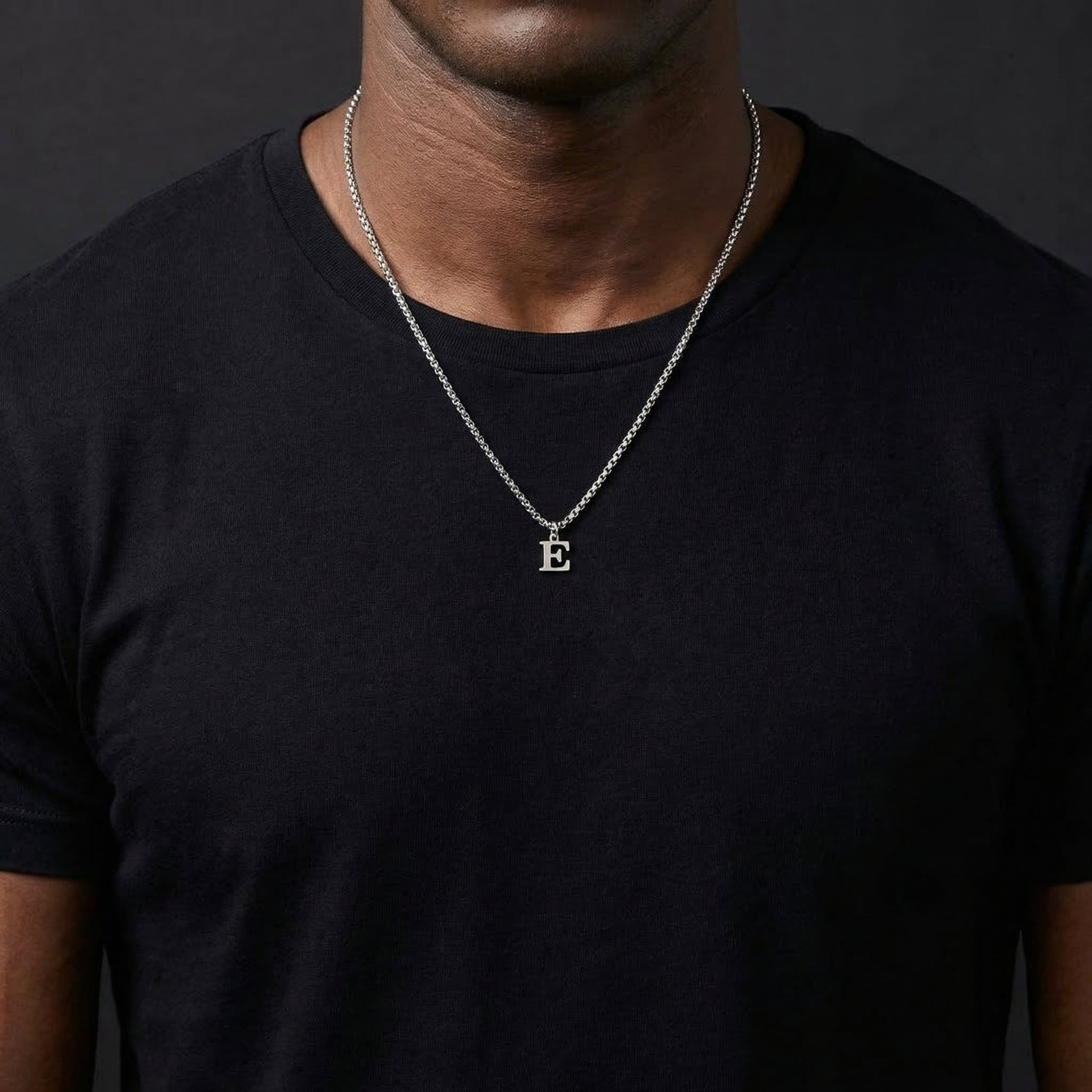 Collier Initiale Homme Pendentif Lettre Acier Argent