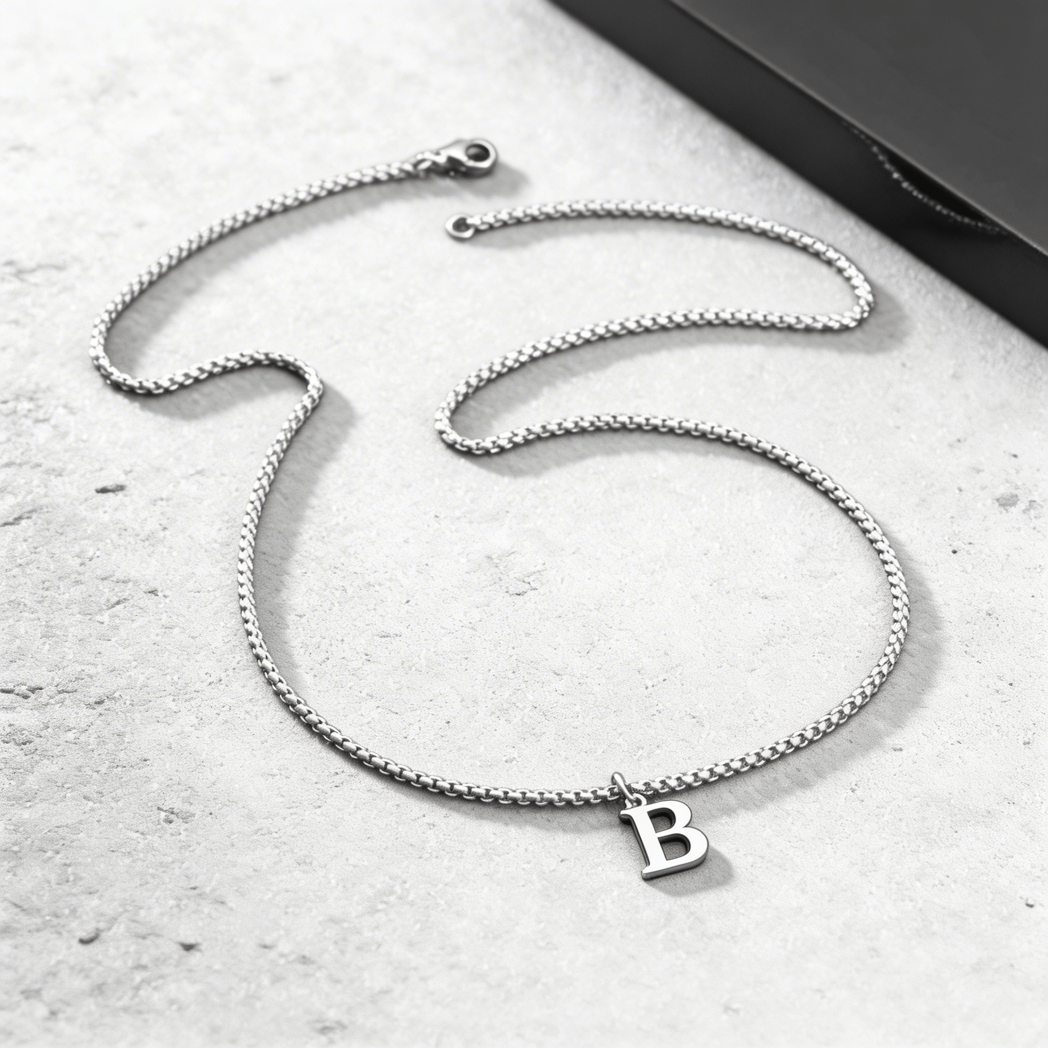 Collier Initiale Homme Pendentif Lettre Acier Argent