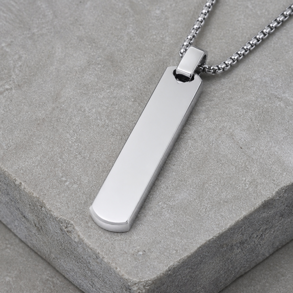 collier initiale homme barre argent acier