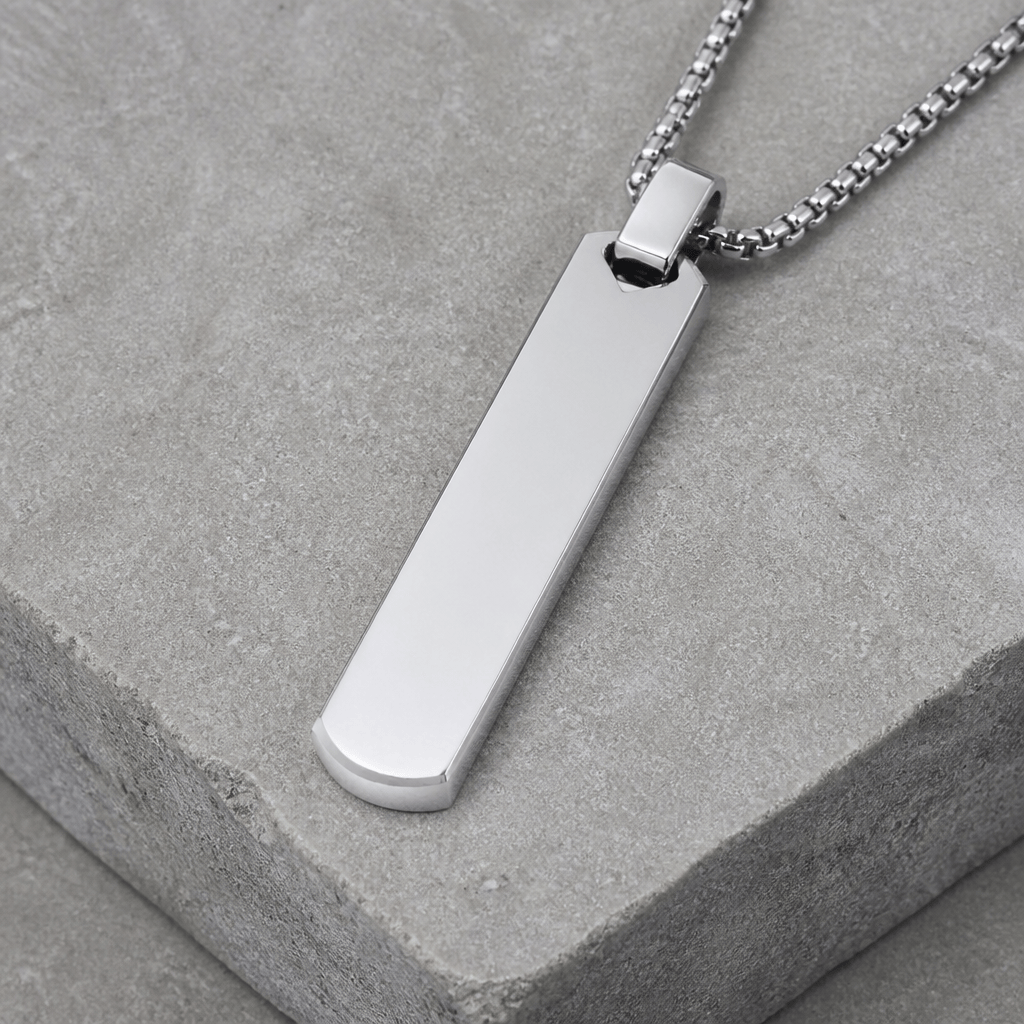 collier initiale homme barre argent acier