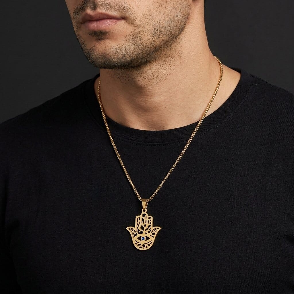 Collier Main de Fatma Homme Pendentif Hamsa Acier