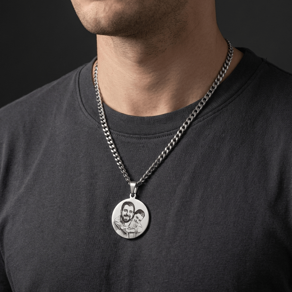 collier homme personnalise photo porte argent acier