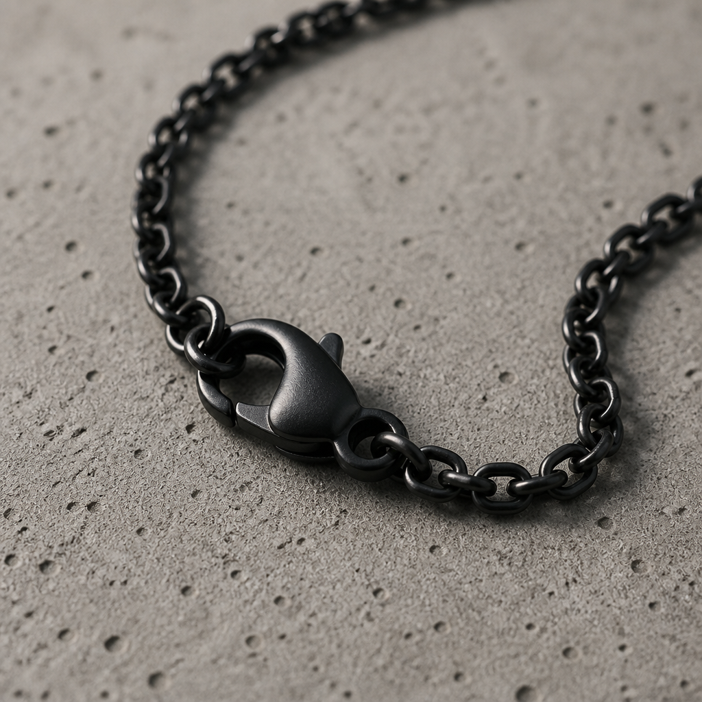 collier homme œil de tigre chaîne noire fermoir mousqueton