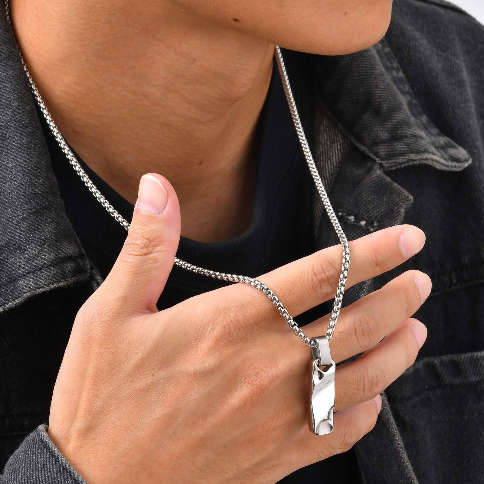 pendentif pour homme barre argent acier inoxydable