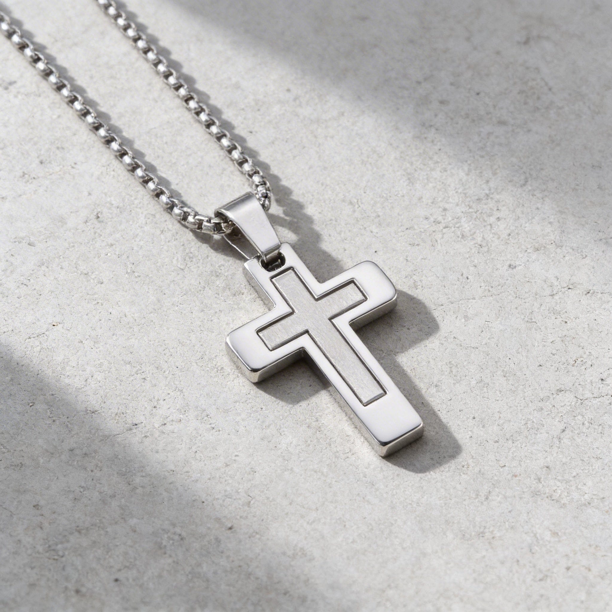 collier homme pendentif croix argent acier inoxydable