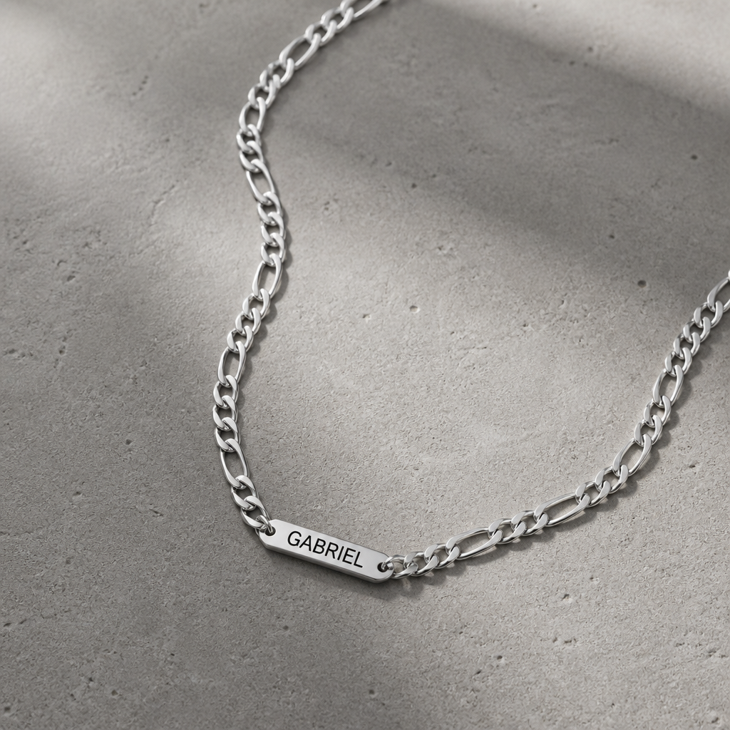 collier prénom homme argent plaque gravée personnalisé