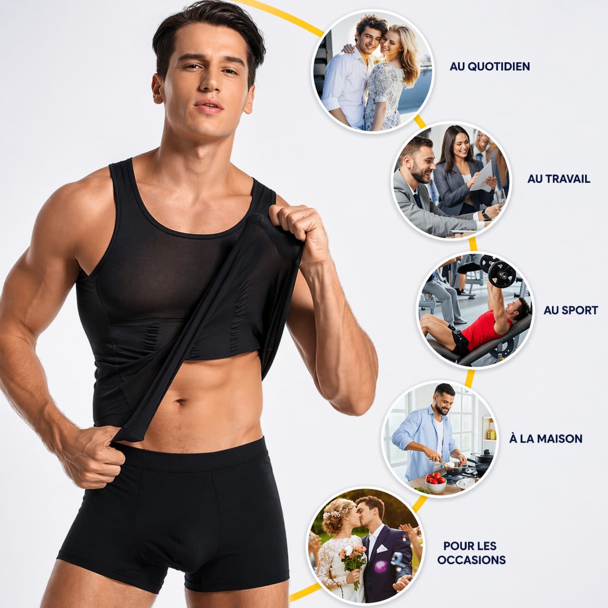 Débardeur amincissant homme porté au quotidien au travail au sport à la maison et en soirée