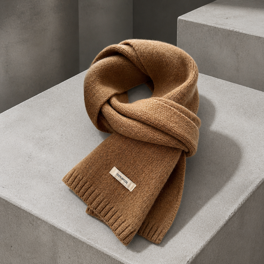 Écharpe chaude homme en maille de laine, coloris camel