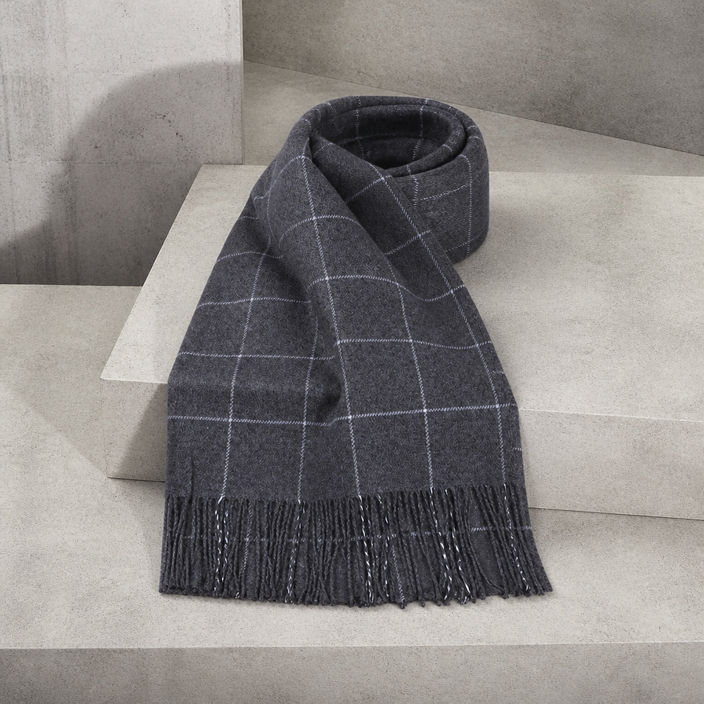 Écharpe Classe Homme à Carreaux Discrets, coloris gris foncé
