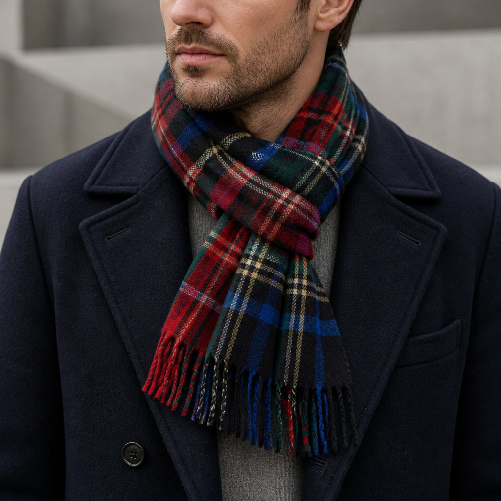 Écharpe Coton et Laine Homme coloris rouge, portée par un homme
