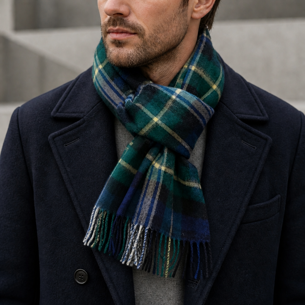 Des Finitions Exemplaires - Écharpe Coton et Laine Homme, Tartan à Franges