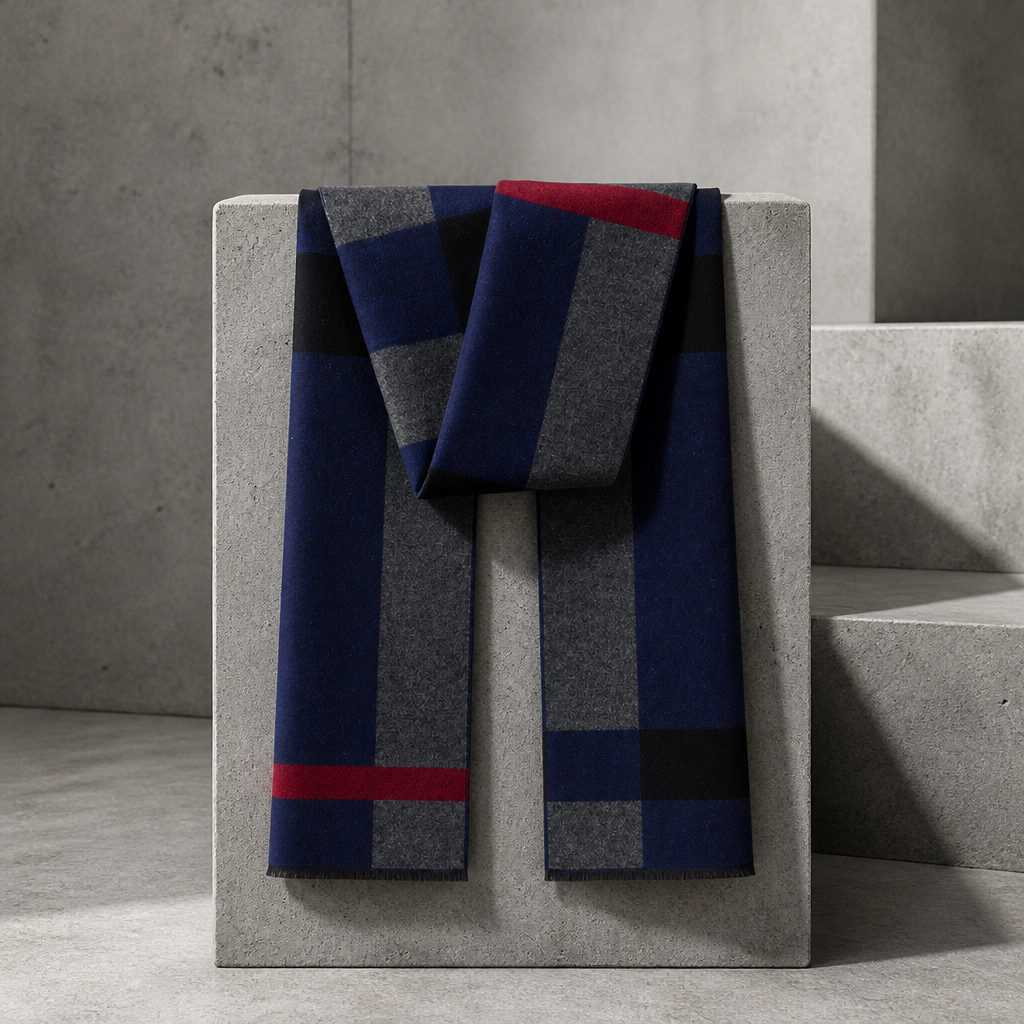 Écharpe hiver homme en jacquard brossé, coloris marine
