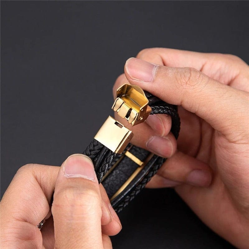 fermoir Bracelet en cuir tressé fin or