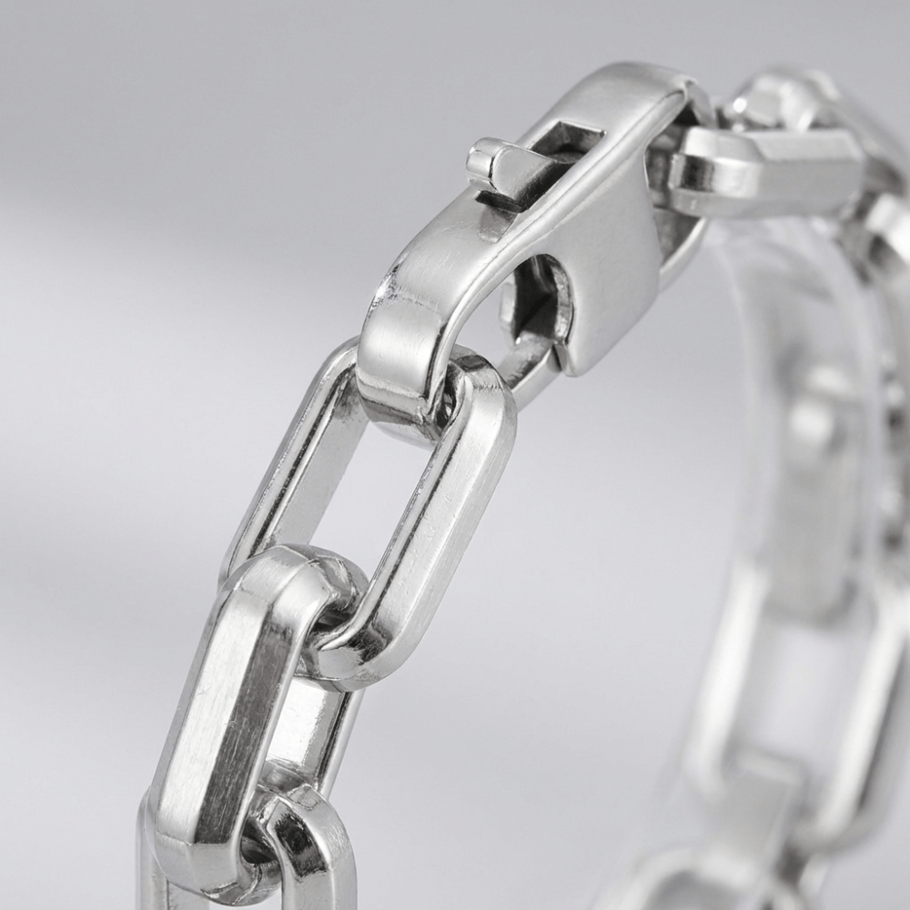 Gourmette argent homme gros maillons bracelet acier inoxydable