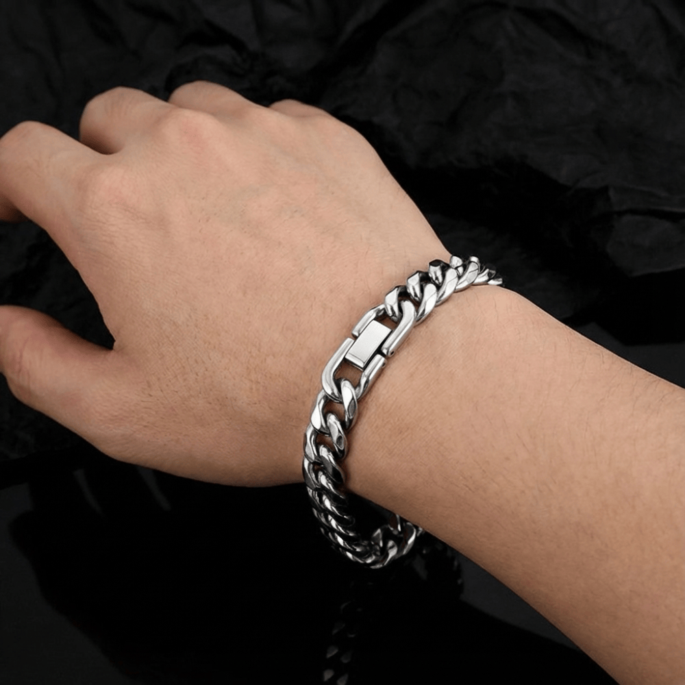 Gourmette argent homme grosse maille bracelet acier inoxydable