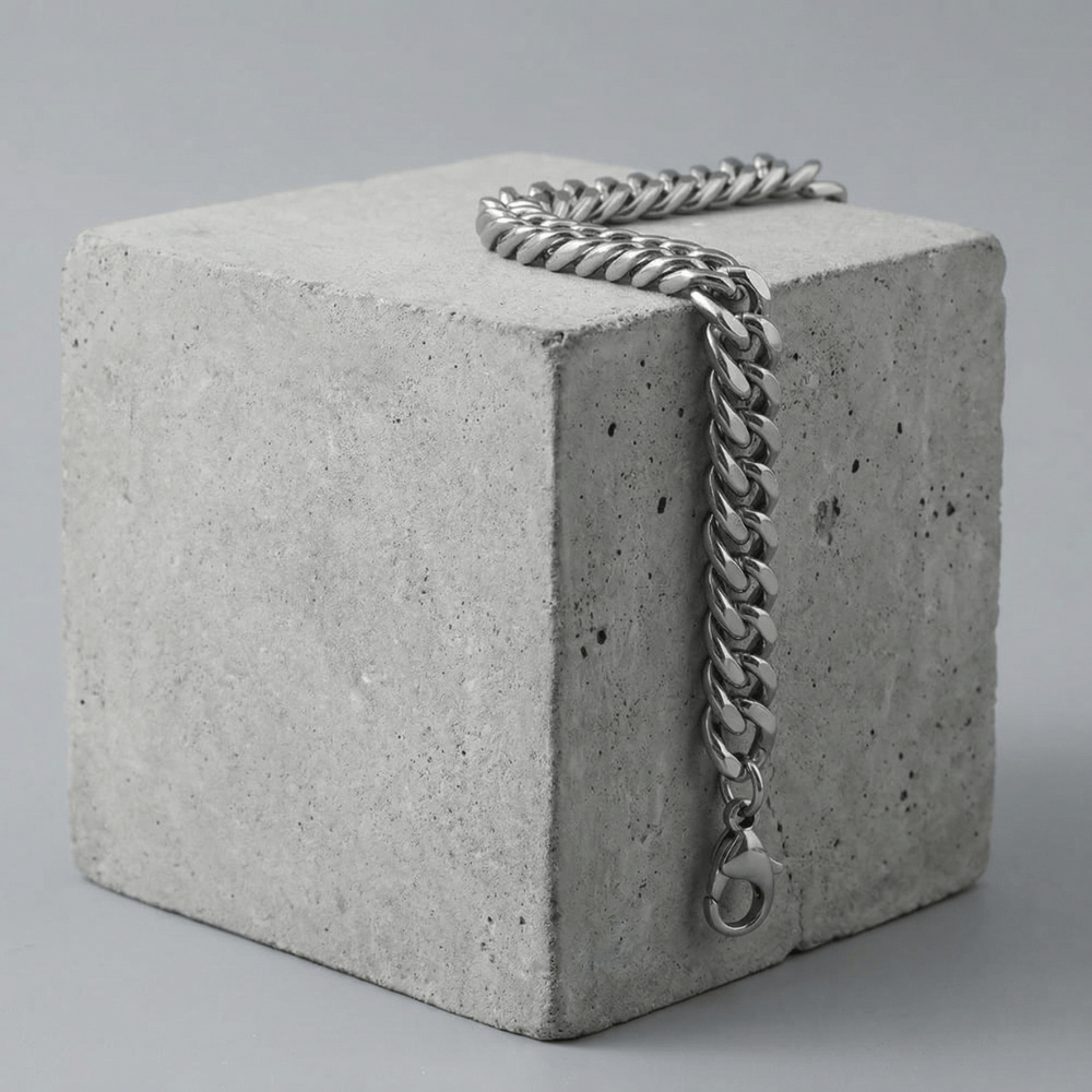 Gourmette argent homme maille double acier inoxydable