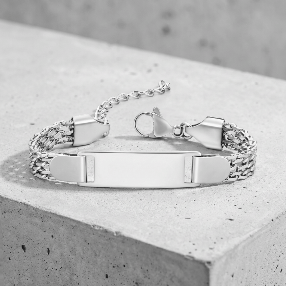 Gourmette baptême garçon argent acier inoxydable maille tressée