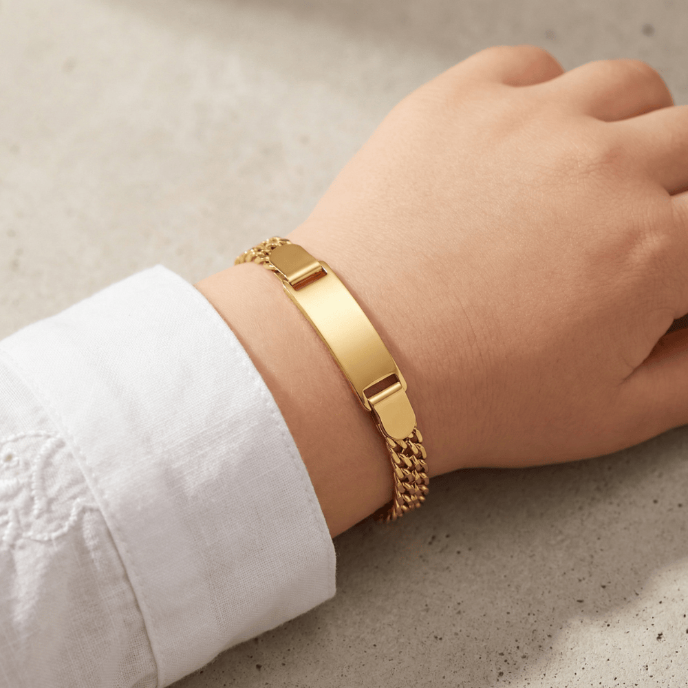 Gourmette enfant or maille tressée bracelet personnalisable acier