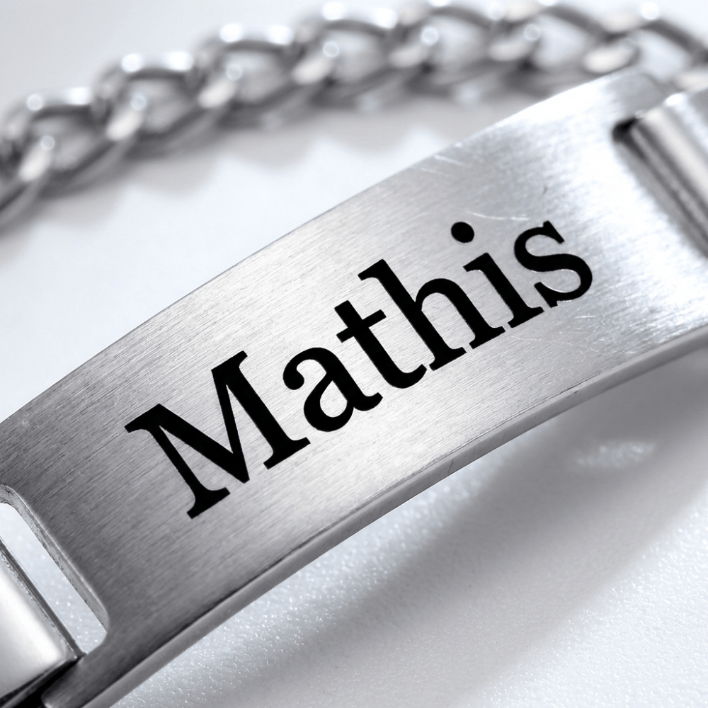 Gourmette enfant personnalisée argent gravure prénom acier inoxydable
