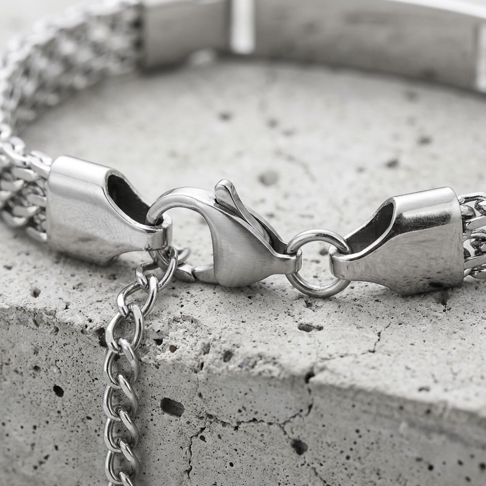 Gourmette garçon argent fermoir mousqueton acier inoxydable