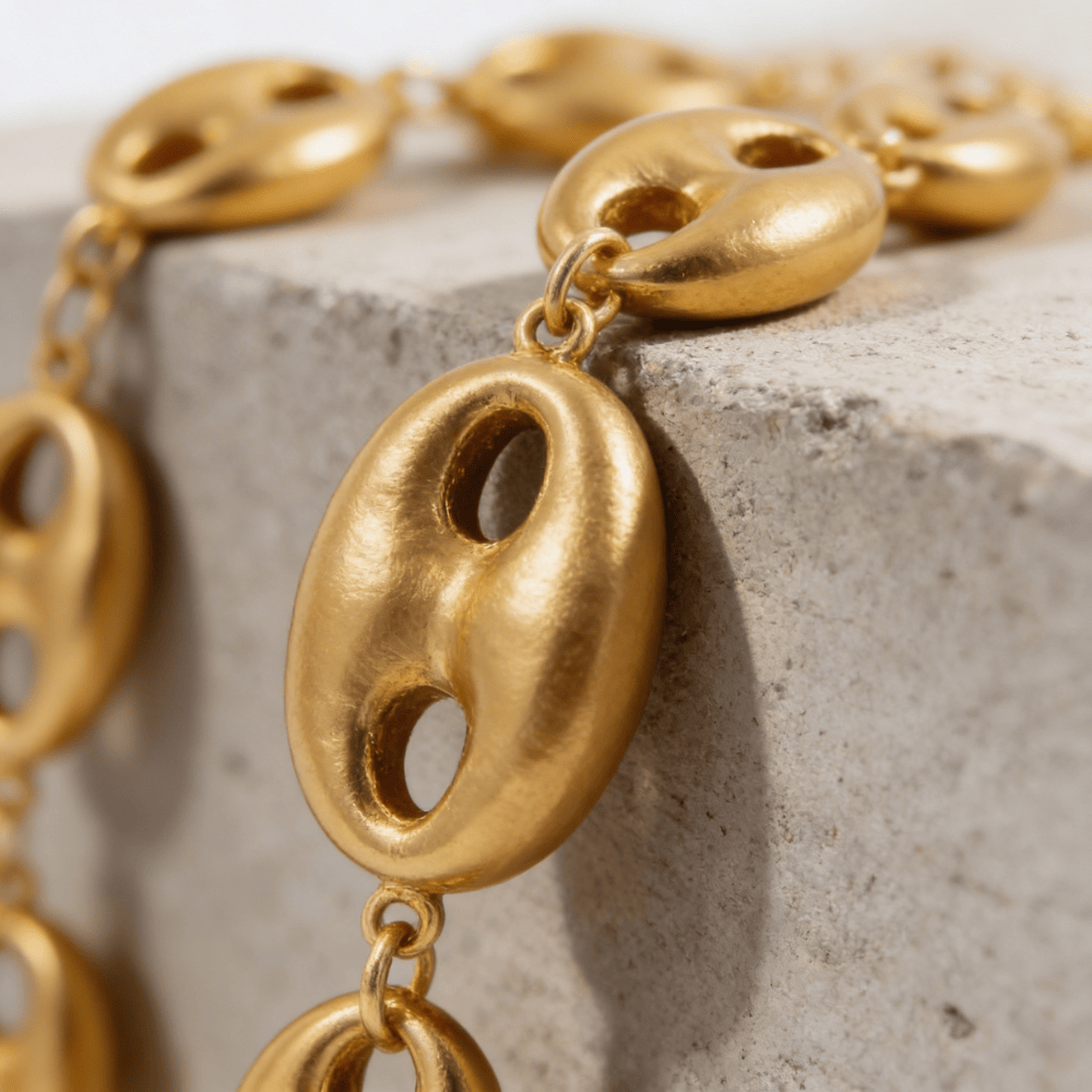 Gourmette graine de café homme or maillons bombés bracelet