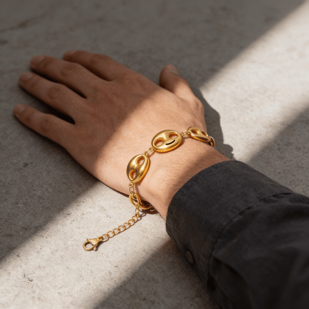 Bracelet gourmette or homme graine de café acier inoxydable