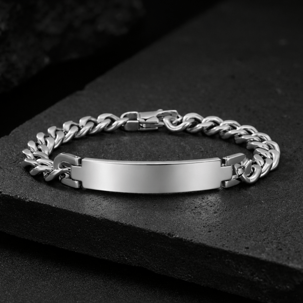 Gourmette homme à graver argent acier inoxydable fermoir clip