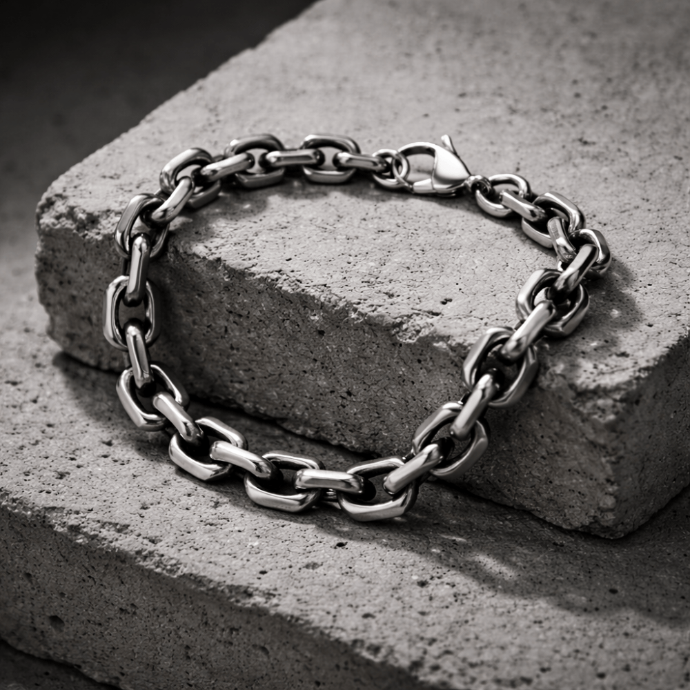 Gourmette acier inoxydable homme argent maille forçat bracelet