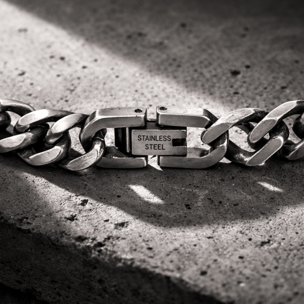 Bracelet gourmette homme acier inoxydable fermoir clip argent