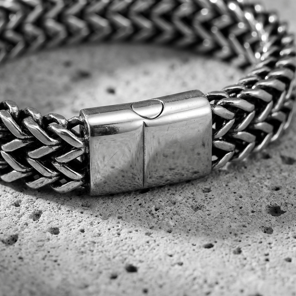 Bracelet homme gourmette argent fermoir magnétique acier