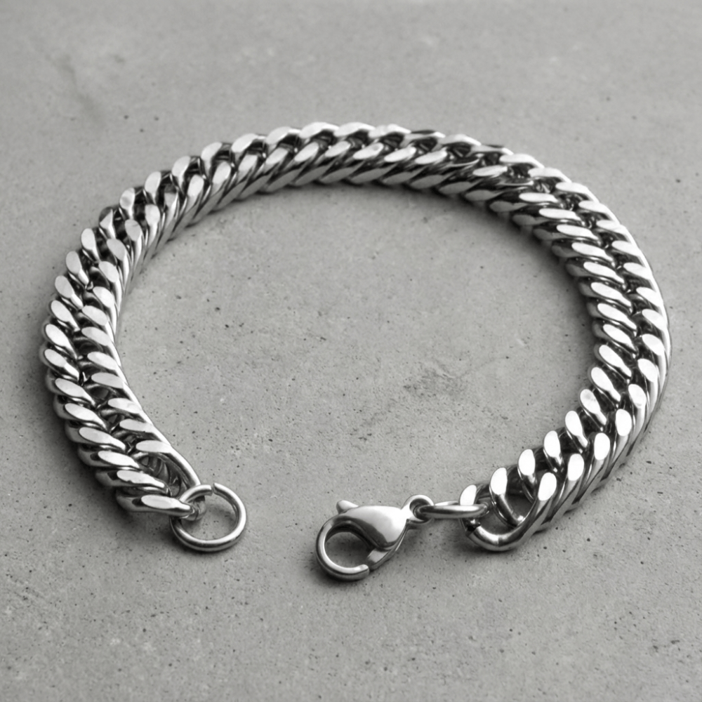 Gourmette homme argent fermoir mousqueton acier inoxydable